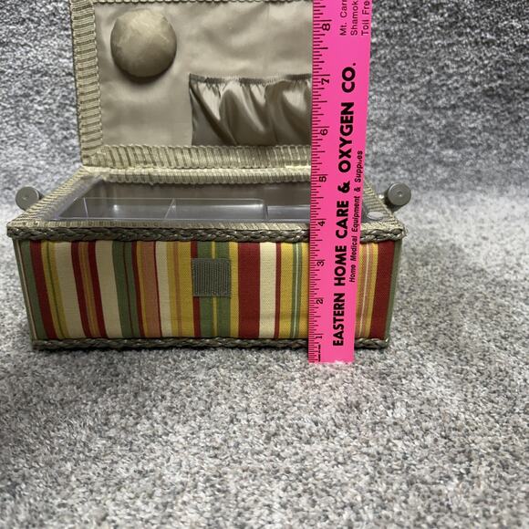 Vintage Striped Fabric Sewing Box Basket Caddy Pincushion Retro Y2K Boho Decor - Picture 7 of 12